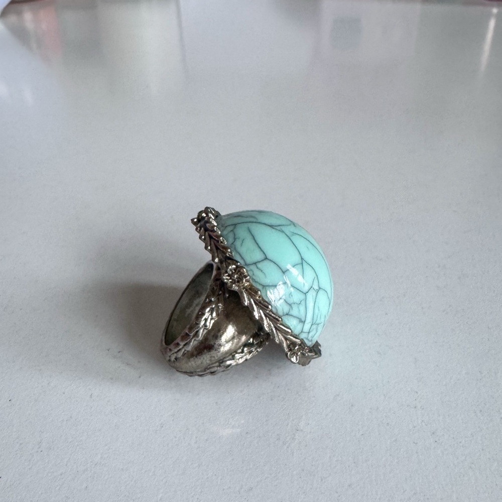Statement Cocktail Ring, Turquoise/Black Stone, S… - image 3